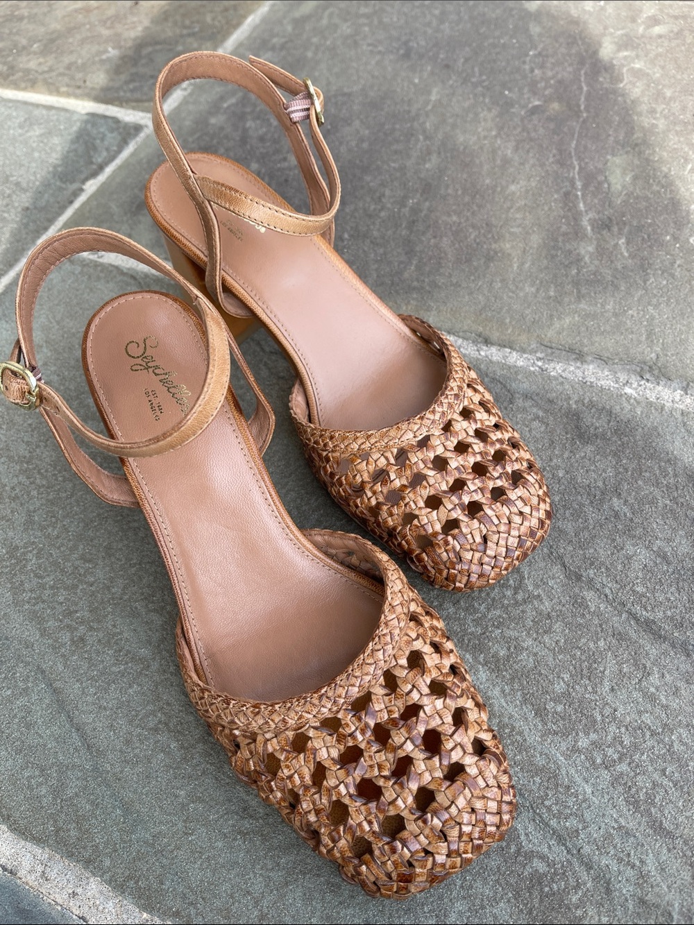 Seychelles Tan Woven Leather Slingback Mules